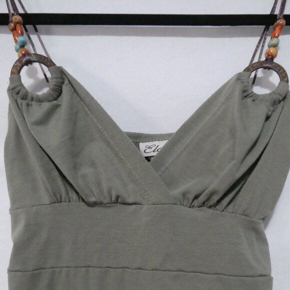 ELAN | small | Khaki Top with Beaded Straps - Picture 4 of 12